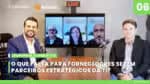 Renato Maio, Bianca Pascual, Tiago Bona e Fernando Bortolini durante a gravação do podcast Jornada CIO, discutindo o papel do fornecedor estratégico de TI na criação de parcerias de valor.